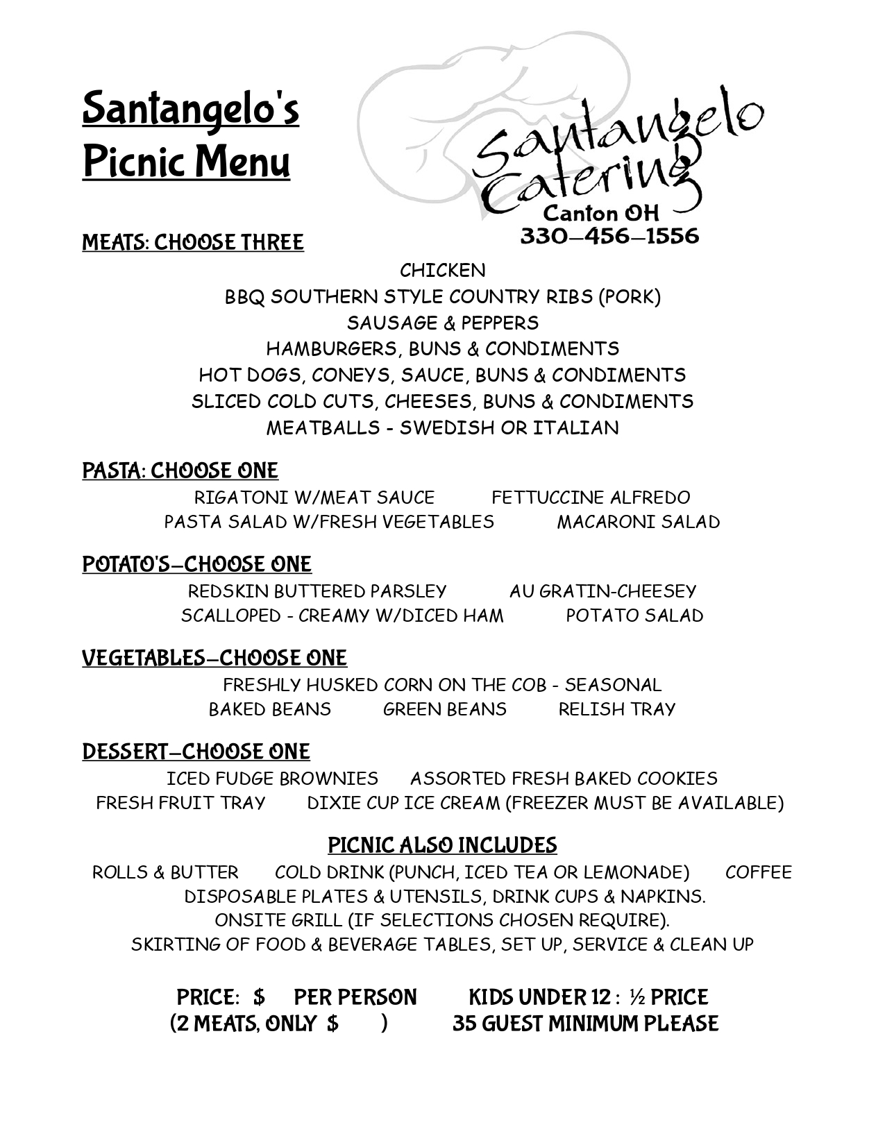 Picnic Menu